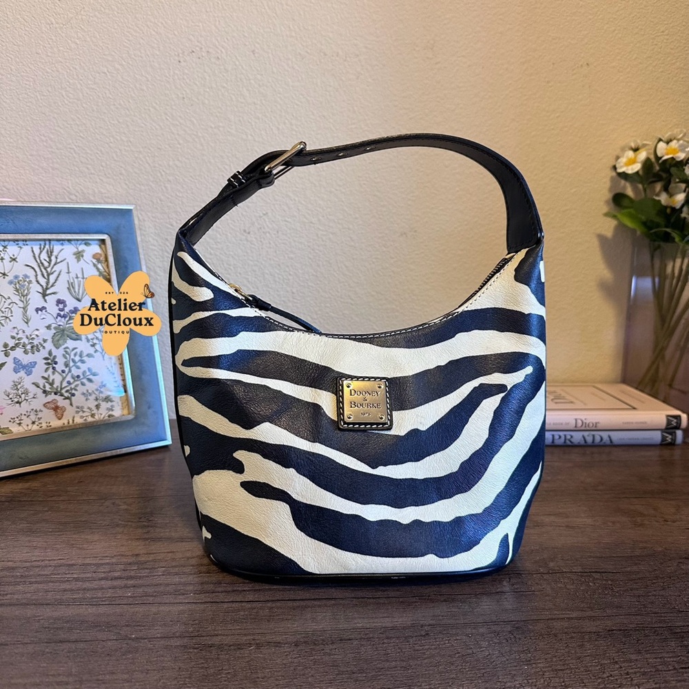 Vintage Dooney and Bourke Leather Zebra Print Mini Shoulder Hobo Bag